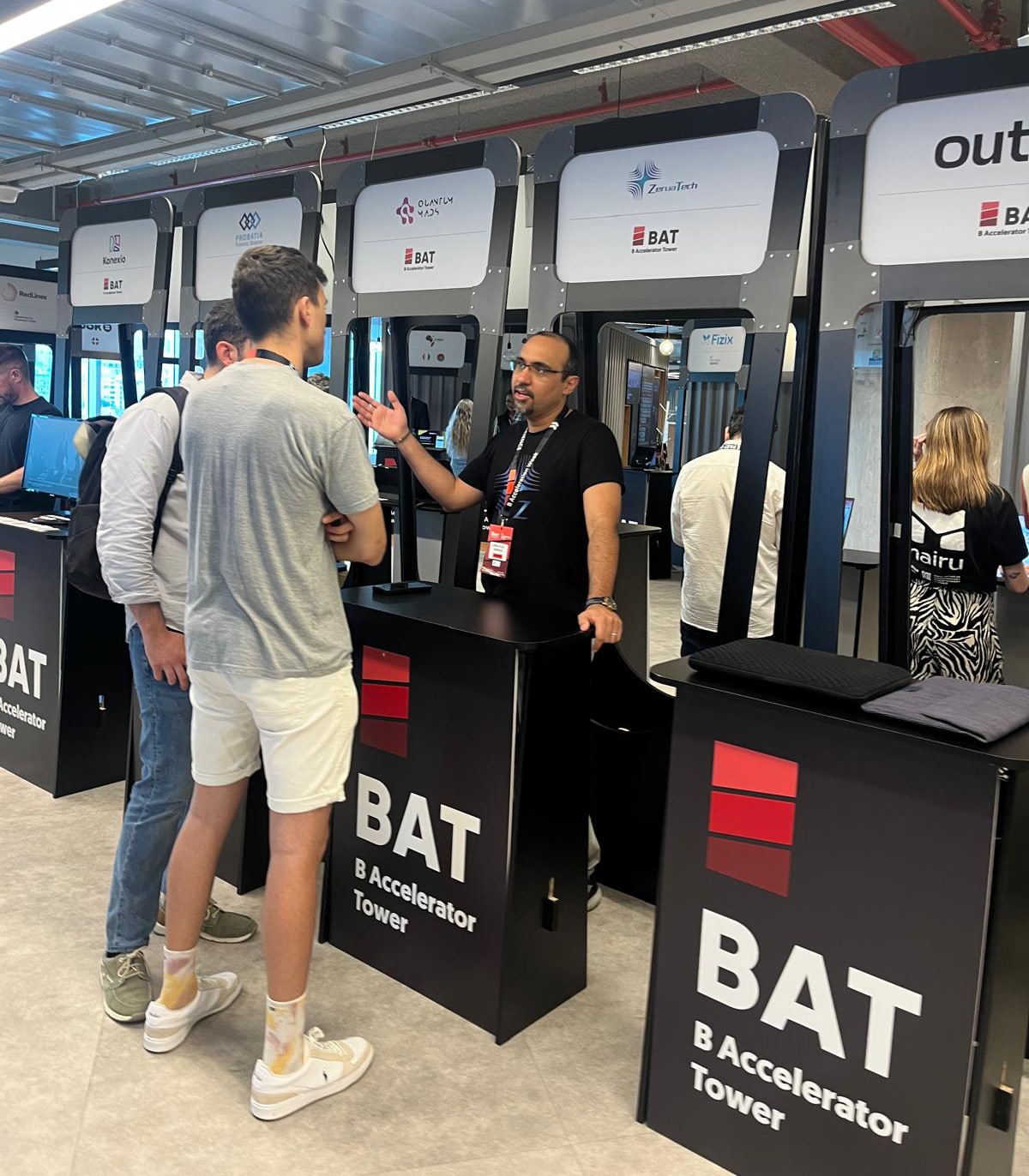 Abolfazl Shirazi showcasing Zerua Tech’s AI and Space Engineering solutions at the startup stand, engaging with fellow innovators at BAT Tower, Bilbao.